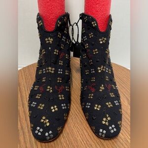 Christian Louboutin Women Black Logo Fabric Block Heel Ankle Booties